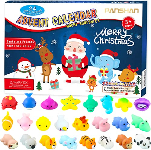 PANSHAN 2024 Mochi Squishy Advent Calendar Christmas 24 Days Countdown Advent Calendar Including 24 Cute Kawaii Mochi Animal Squishies Toys for Kids Boys Girls