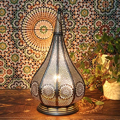Casa Moro Orientalische Lampe Monza Silber 40cm hoch mit 2 Untertassen E14 | 2in1 | Marokkanisches Windlicht (ohne Leuchtmittel) Ramadan Tischlampe Boho Wohn-Deko | IRL620