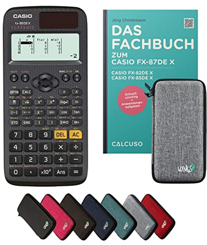 Casio fx-85DE X inkl. Schutztasche Hellgrau & Fachbuch (80 Seiten, DIN A5) – Wissenschaftlicher Rechner – Smart Set