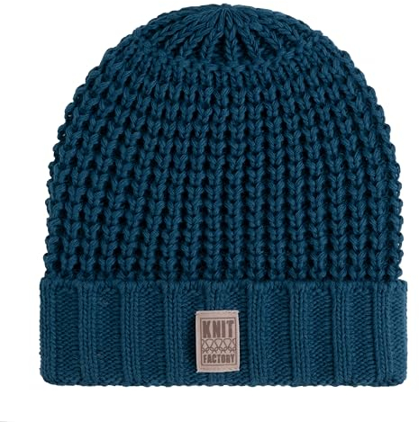 KNIT FACTORY - Robin Mütze - Strickmütze für Damen und Herren - Beanie - Wintermütze mit Wolle - Robusten Look - Hochwertige Qualität - Petrol