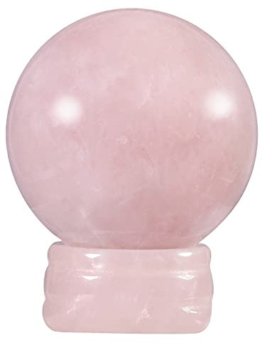 Cheungshing 40mm Natural Rose Quartz Crystal Ball with Stand Base, Polished Feng Shui Protection Stone Ball for Home Decor Meditation