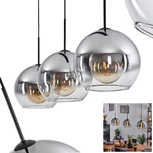 Hängeleuchte Koyoto, Hängelampe aus Metall/Glas in Schwarz/Rauchfarben/Klar, Leuchte 3-flammig im Vintage/Retro Design mit Schirmen aus Glas (Ø 25 cm), Höhe max. 147 cm, 3 x E27, ohne Leuchtmittel