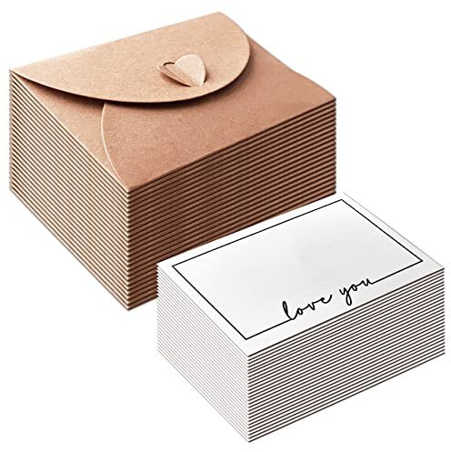 25 Blatt kleine Briefumschläge mit 25 Blatt blanko Papier Karten,10.6×7.6 cm Kuvert mit Karten Kraftpapier Briefumschläge für Geburtstagsfeier Einladung Dankeskarten (Love You)