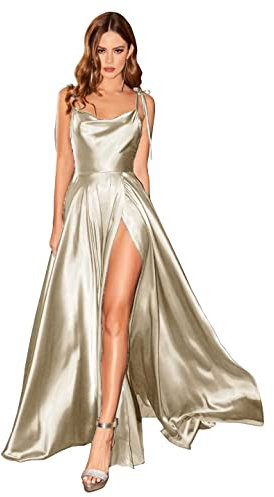 BABYONLINE D.R.E.S.S. Robe pour Mariage Demoiselle d'honneur avec Fente Elégante Robe Femme Cérémonie Anniversaire Champagne 36