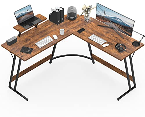 Devoko Escritorio Gaming de Esquina,130 x 130cm,Escritorio Gamer en Forma de L con Soporte de Monitor, para Estudio,Oficina,Gaming,Dormitorio(Marrón)