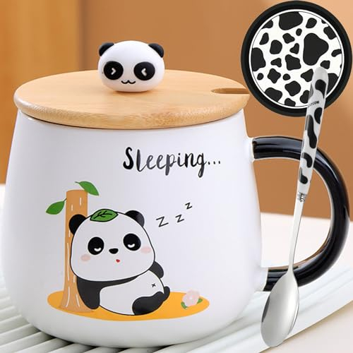 Arawat Tazza Panda Coperchio Tazza Regalo Panda Tazza Caffè Divertente Tazza Da Tè 400ml In Ceramica Tazza Da Caffè Tè Dolce Regalo Di Compleanno Per Donne Uomini Ragazzi Fidanzati