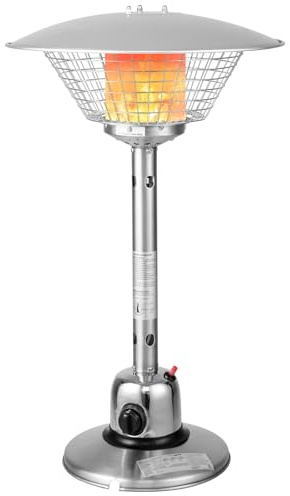 COSTWAY Cheminée de Table au Gaz Propane 4 KW 2 Réglages Chaleur (Argent) | Chauffage Extérieur avec Régulateurs de Pression/Conduites de Gaz Protection Contre Basculement et Surchauffe