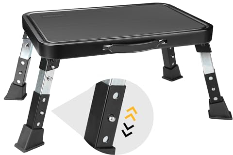 BONTEC 3-stufig höhenverstellbarer klappbarer Tritthocker mit rutschfester Plattform und Gummifüßen, tragbare Leiter für Erwachsene, Senioren und Kinder, max. 150 kg, faltbar, ideal für Küche und Büro