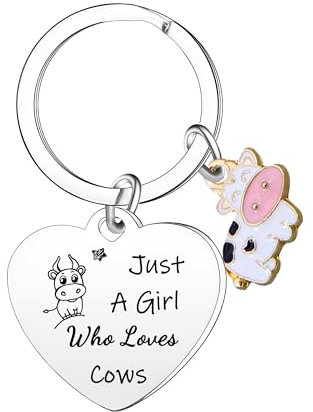 Ghloyza Porte-clés amusant en forme de vache pour femme et fille « Just A Girl Who Loves » - Cadeau pour les amoureux des animaux, Argenté., taille unique