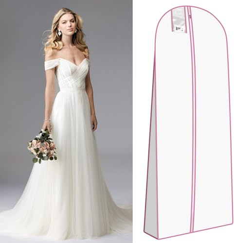 Riwer Brautkleidhülle Kleidersack 180 cm Anti-Staub Atmungsaktiver Hochzeitskleid Kleidersäcke mit reißverschluss für Brautkleider Abendkleider oder Lange Mäntel, Rosa