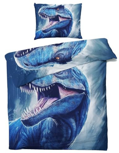 QEODAH Bettwäsche 155x220 Dinosaurier - Dino Bettbezug 155x220 3 Teilig - Wendebettwäsche & 2 Kissenbezug 80x80 cm - Weiche Mikrofaser Bettwäsche-Sets mit Reißverschluss - Schlafzimmer Bett Deko