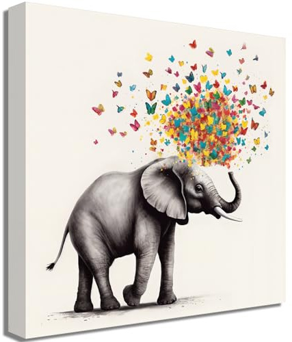 ZQQART Bunte Tierbilder Leinwand Kunstdrucke lustiges Tierposter Bauernhaus Tierporträtgemälde für Kinderzimmer Wandkunstwerk Schlafzimmer Heimdekoration (Elefant,40x40cm)