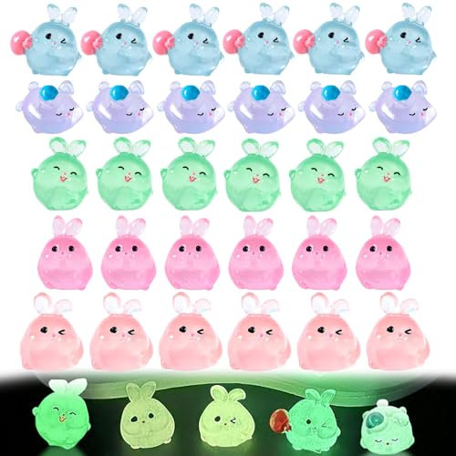 Celestia 30 Stück Kaninchen Tiere Leuchten, Kunstharz Gartendeko Prinzessin Figuren für Garten Topfpflanze, Mini Harz Figuren für Schlafzimmer, DIY Micro Landschaft Szenen