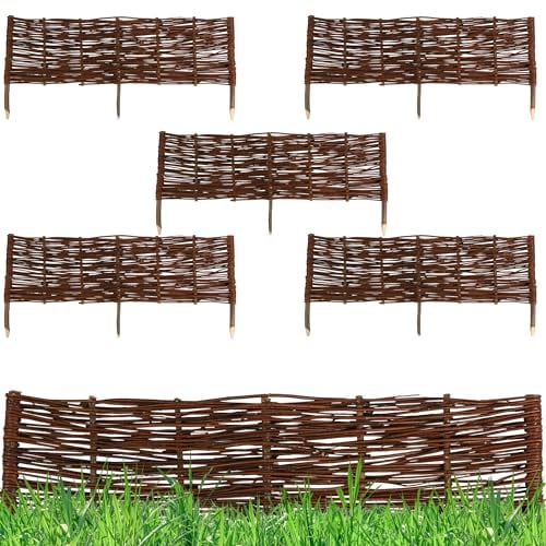 Natursache I 5 x Weidenzaun Beeteinfassung Holz I Beetumrandung & Steckzaun aus Weide I Sichtschutz Zaunelemente I Beetzaun aus Weidengeflecht I Gartenzaun & Beetabgrenzung I Grabumrandung (20x120 cm)