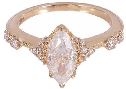 Zierlicher Ring, Schmuck Damenring Gold 14K Gelbgold Größe 54 (17.2) 2 Moissanit 2Ct Marquiseschliff Weiß Personalisiert Für Vatertag