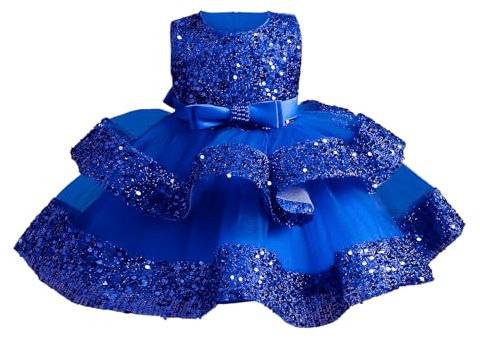 Miipat Bébé Fille Robe Bambin Princesse Tulle Sequins sans Manches Formelle Fleur Fille Robe pour La Fête Anniversaire Mariage Bleu Royal 110 3-4 Ans