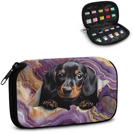 Xoenoiee USB-Stick-Hülle, Dackel-Hund, violetter Marmor-Druck, USB-Speicherhülle, leichter USB-Flash-Laufwerk-Halter, tragbare elektronische Organizer-Tasche für Daumenlaufwerk