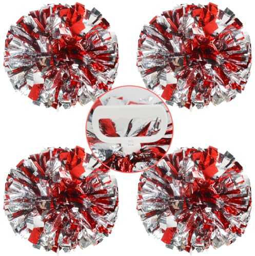 Lovecheer Pompons, Cheerleading mit Griff, metallische Pompons, Sport-Team, Geister, Kinder, Erwachsene, Basketball, Fußball, Geburtstag, Hochzeit, Party, Cheer, 4 Stück