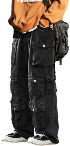 FYHTC Pantaloni Cargo Gotici Emo Alt Hippie Jeans Larghi Mamma Goth Punk Pantaloni Denim Neri Pantaloni Cyber ​​​​Y2k Abbigliamento Accademico Scuro(Black,Large)