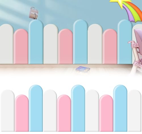 AYYDS Lot de 10 panneaux rembourrés, rembourrage mural 3D, autocollant, pour tête de lit, anti-collision, coussin mural acoustique (blanc + rose + bleu, 10 pièces, 20 x 45/50/55 cm)
