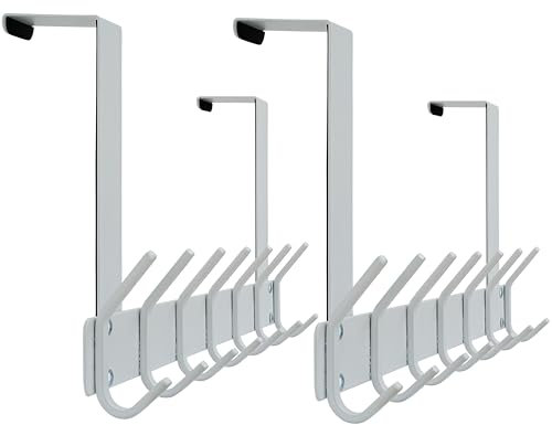 Honsky Türgarderobe,Klappbar Türhakenleiste zum Einhängen mit 14 Hanken,Türfalzstärken4,5/4/3,5cm,Türhaken innenseite, Kleiderhaken Tür, Solide Türhaken zum Einhängen,2 Stück,Weiß,