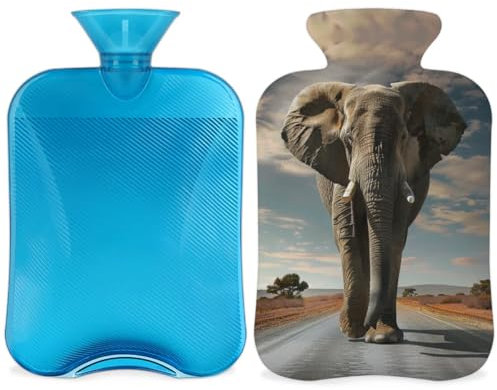 Bouillotte éléphant avec housse - Bouillotte avec housse - 2 l - Pour soulager la douleur - Cou et épaules - Chauffe-mains et pieds