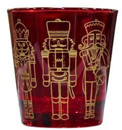 Omniacasa Set di 6 Bicchieri Natalizi in Vetro Rosso con Schiaccianoci Colore Oro, Resistenti e Duraturi, Per La Tavola di Natale, Capacità 30cl