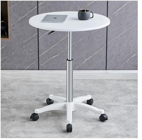 Artiz Einstellbare Höhe Stehpult, Runde Höhenverstellung Stand Up Schreibtisch Beweglicher Stabtisch Mit 360° Drehung Für Home Kitchen DininTable(Weiß,60x60x59-80cm)
