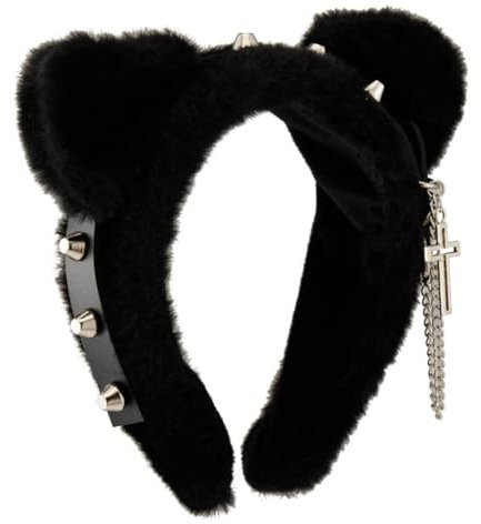 GMBYLBY Serre-tête avec oreilles de chat pour Halloween - Avec boucles d'oreilles en métal - Jeu de rôle - Serre-tête réaliste - Pour maquillage de fille