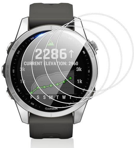 Vauki 4 Stück Schutzfolie für Garmin fenix 7S/7S Solar/7S Sapphire Solar Displayschutz,9H Härte Schutzglas Displayschutzfolie Kratzfest HD Transparent Anti-Fingerprint Blasenfrei Full Screen