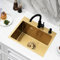 Bokaiya Fregadero de Cocina Oro, 1 Lavabo Empotrado Acero Inoxidable, Oro, Rectangular, Para Empotrar Fregadero de Cocina Individual 55x45x20cm