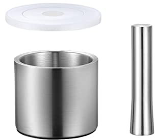 Mörser & Stößel Mörser und Stößel aus gebürstetem Edelstahl mit Deckel, Knoblauch-Gewürzmühle, Rührschüssel-Set, Mühle, Brecher, Küchenwerkzeug, Gadget for Guacamole, Gewürze, Knoblauch, Kochen Mörser