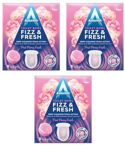 Astonish Fizz & Fresh Toilet Bowl Tablets, Pink Peony Fresh, Special Aromatic Edition, Deep Cleaning Foam Action Tabs, 3 x 8 Tablets