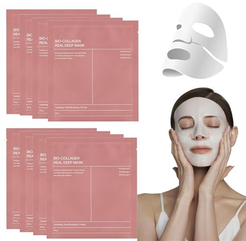 8 Stück Bio Collagen Mask Korean, Bio Collagen Deep Hydration Mask Overnight, Bio-Kollagen-Gesichtsmask, Anti-aging Kollagen Gesichtsmaske, Reduziert Feine Linien und Faltecn