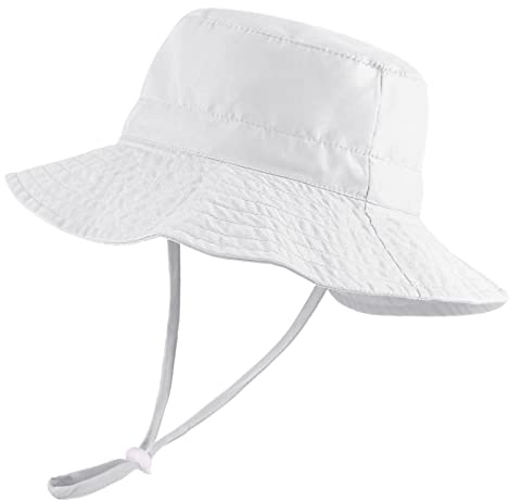 LACOFIA Sombrero Sol para Bebé Niño Gorro Verano de Pescador para Niñas Ajustable Borde Ancho para Playa/Piscina/Exteriores/Natación Blanco 0-6 Meses