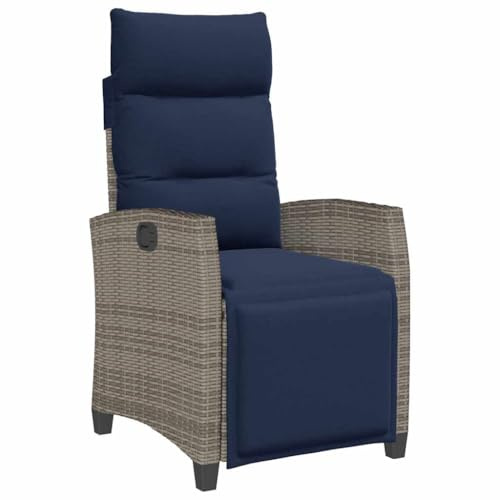 vidaXL Gartensessel mit Beistelltisch Verstellbar Grau Poly Rattan, Garten Liegestuhl, Outdoor Stuhl, Sessel, Gartensessel, Stuhl, Gartenstuhl