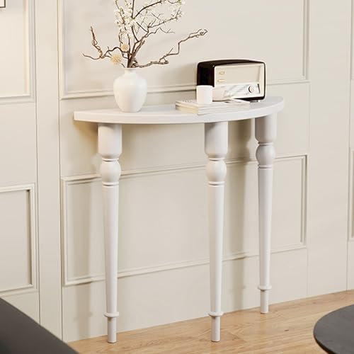 Table console moderne en demi-lune blanche pour entrée étroite, couloir, salon ou foyer, design fin, décoration d'intérieur contemporaine, 78,7 cm