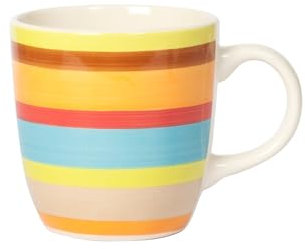 H&H Home, Set 8 Mug in Stoneware 100 Righe, Colori Assortiti, 500 cc - Lavabili in Lavastoviglie e Idonee per Microonde