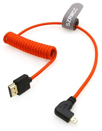 SZRMCC 8K 2.1 Micro HDMI Angle Gauche vers HDMI câble Tressé Spiralé Haute Vitesse pour Go-Pro Hero 3/4 Canon EOS M5 Sony A6000 A7III RX10 Nikon B500 Z6 Raspberry Pi 4 Atomos Ninja 2 Monitor