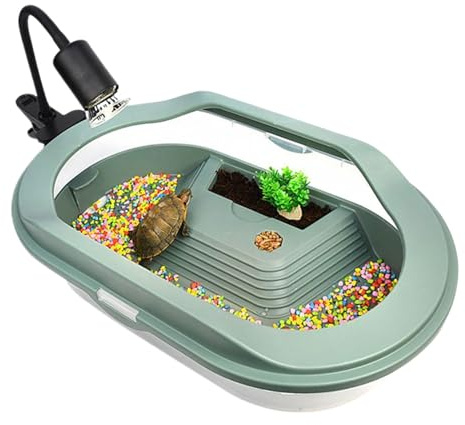 Tanque de Tortugas de Agua, terrario de Tortuga, de Drenaje Inferior, Cubierta de Tapa Transparente, Caja de cría de hábitat para Reptiles pequeños, 14 x 8.4 x 4.8 Pulgadas
