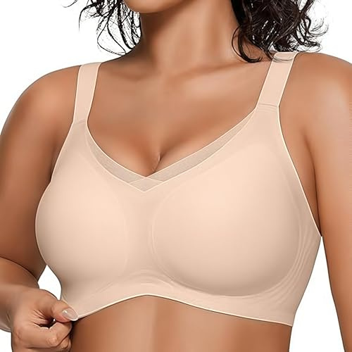 Curlady Bras for Women, Women's Push Up Bra, Wireless Bras for Women UK, Non Wired Support Seamless Jelly Bra, Soft Comfort T-Shirt V Mesh No Underwire Plus Size Full Coverage Sleep Bralettes