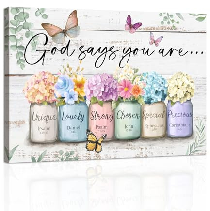 God Says You Are Framed Canvas Wall Art, Christian Inspirational Bible Verse Wall Painting Religious Scripture Encouragement Gifts for Women Hydrangea in Mason Jar Picture Decor for Bedroom 30x40cm