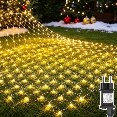 Dekofun Lot 2 3x2M 200 LED Filet Lumineux Extérieur avec Prise, Blanc Chaud | Fonction minuterie, 8 modes lumineux variés et IP65 étanche, parfait pour jardin, chambre et décoration de Noël intérieur