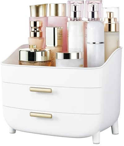 Vtopmart 3-Tier Skincare Makeup Organizer with Drawers for Vanity and Bathroom Countertop, Large Cosmetic Storage Box Case for Dresser, with Non-Slip Base