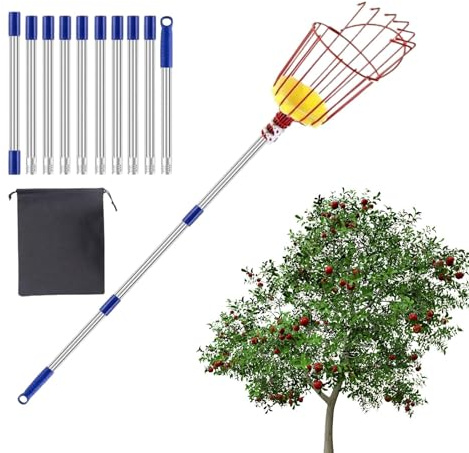 Generisch Bastone per Raccolta Frutta con Cesto, 4 m, Raccolta Albero da Frutta, Portatile per Raccogliere Arance, pesche, pere, melograni e Noci