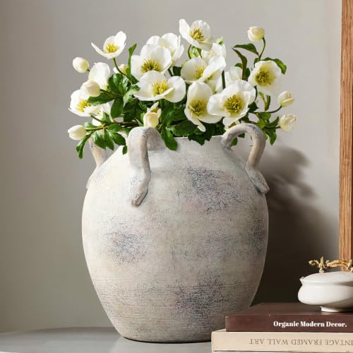 Hometopia Vintage Vase Keramik im Antik-Stil, Kunstvolle Dekovase mit Patina-Optik, Wabi-Sabi Blumenvase für Zweige & Dekoblumen, Vintage Wohndeko 23 cm Höhe