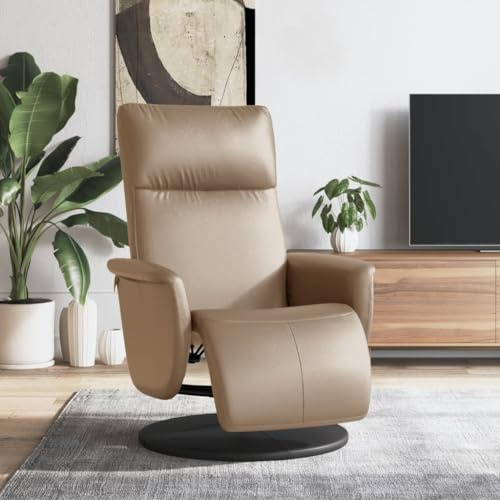 Holamys Relaxsessel mit Fußteil, Cappuccino-Braun Kunstleder, 360° drehbar, manuelle Liegefunktion, bequemes Sitzmöbel für Wohnzimmer, Schlafzimmer, Lesezimmer