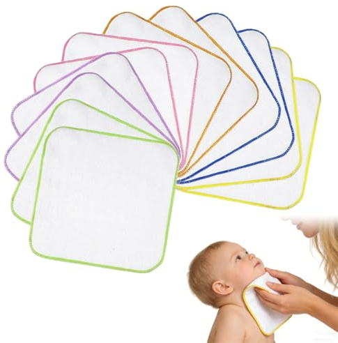UIEXEA 12 Piezas Toallitas Reutilizables para Bebés, Toallitas Franela Una Sola Capa Algodón Orgánico, Como Reemplazo Toallitas Húmedas, Mini Toalla Lavable, Pañuelo para Bebé