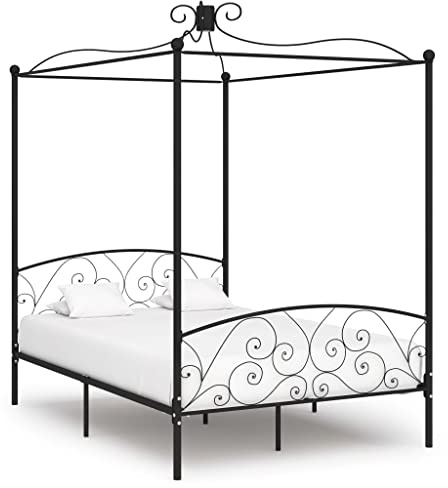 THOYTOUI Himmelbett-Gestell Schwarz Metall 140x200 cm mit Lattenrost, Elegantes Design und robuste Stabilität für Ihr Schlafzimmer