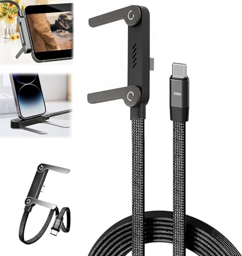 magimagi 2-in-1 Invisible Stand Charging Cable, 240W Fast Charging Cable, 1.5 M Foldable Braided Type C Cable, for Smartphones,Tablets,Laptops,and Gaming Devices